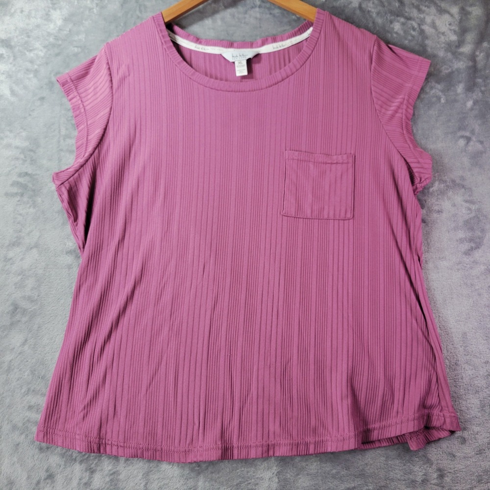 Nicole Miller New York Womens XL Berry Pink Ribbed Pajamaā Top Sleep Shirt PJs